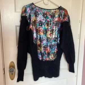 Vintage Silk and Mohair Black Sweater with Multicolor Sequins